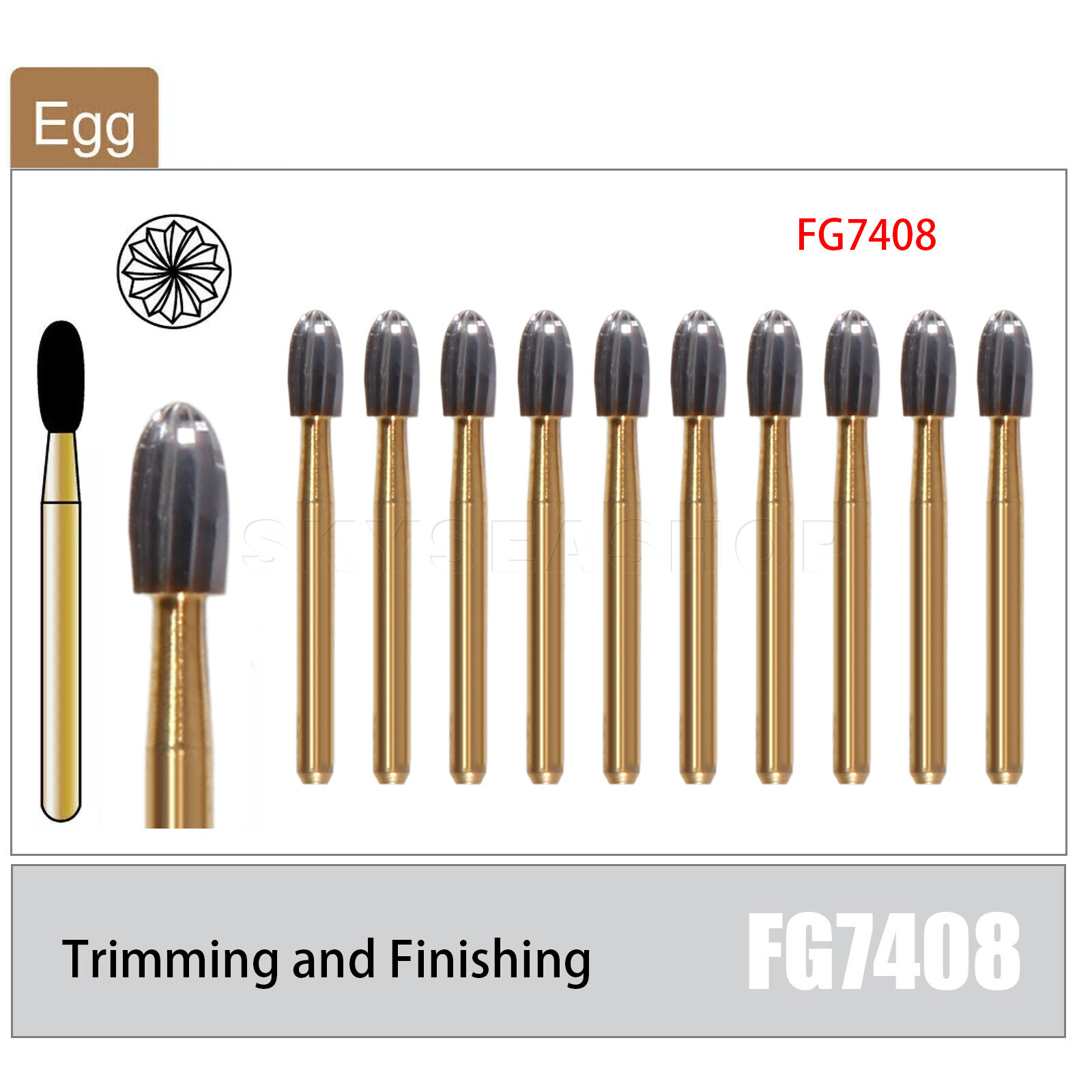 10/20Pcs Dental Tungsten Carbide Bur Trimming and Finishing Egg Football FG7408
