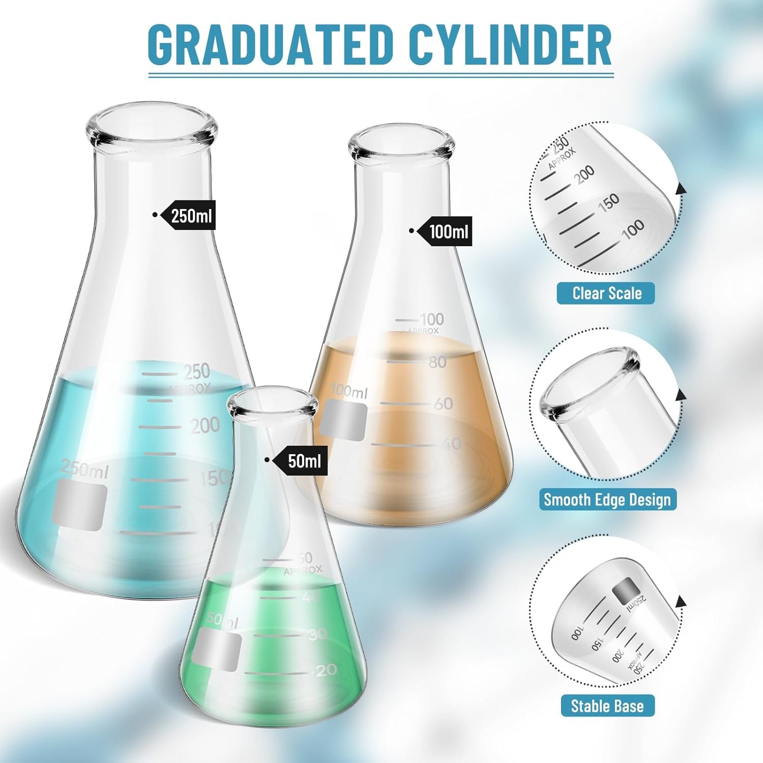 11Pcs Lab Flask Glass Measuring Glass Set: Flask& Cylinders with Stirring Rod