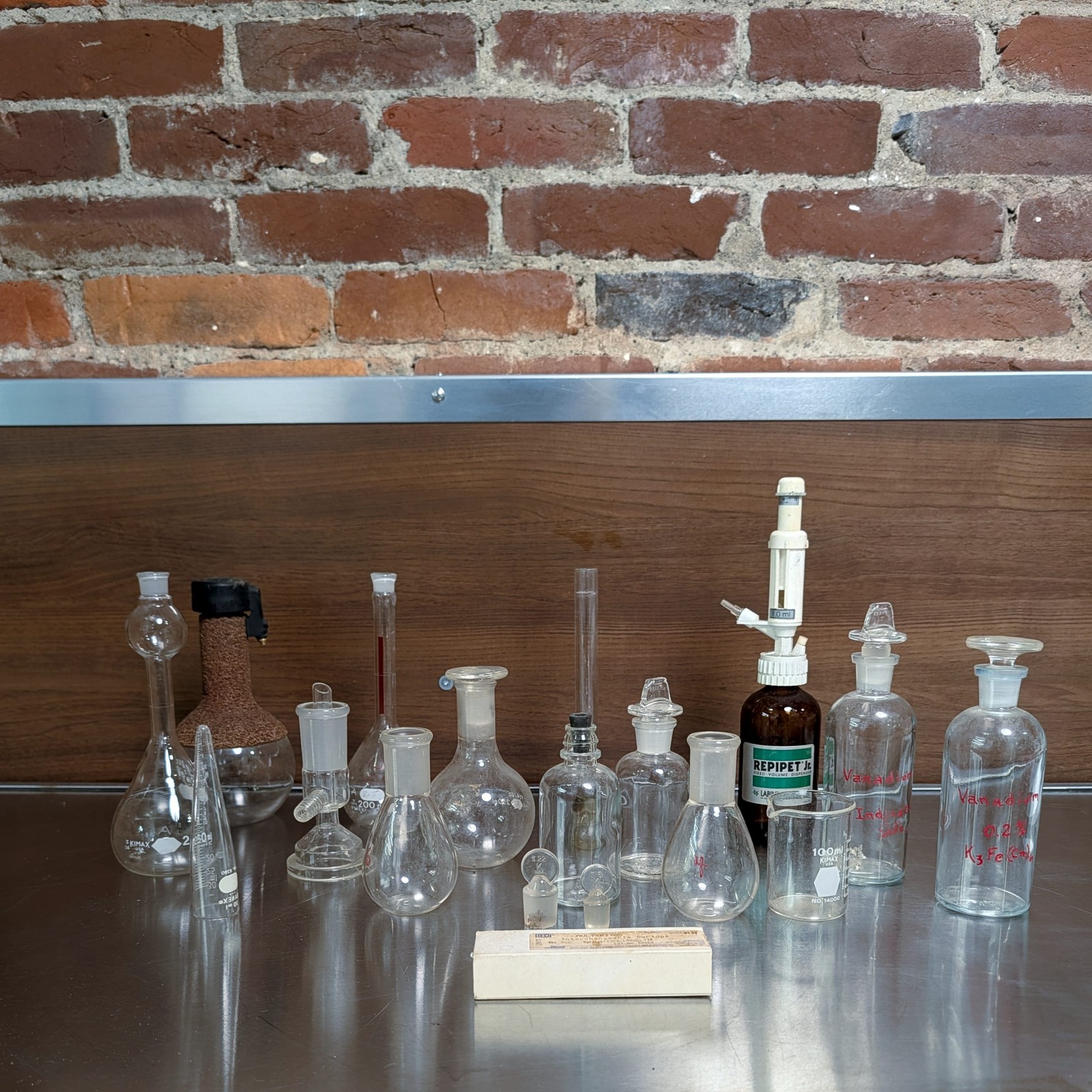 PYREX Kimax & Other Chemistry Laboratory Glass Jars Flasks Vintage Mixed Lot of