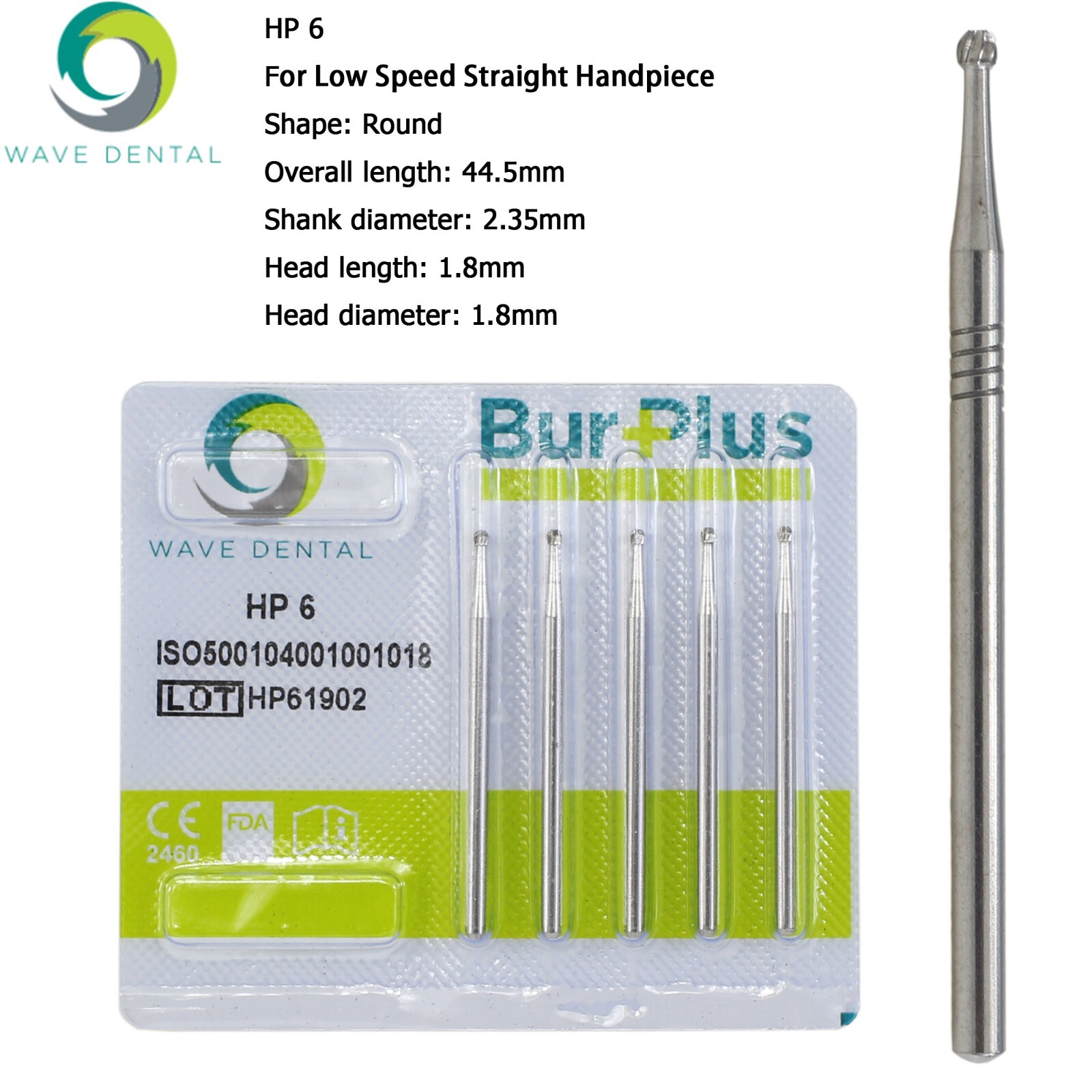 Wave Dental Carbide Burs HP Round 1/4 2 4 6 8 For Low Speed Straight Handpiece