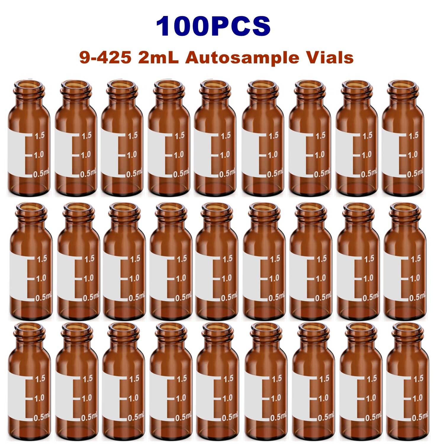50000x 2ml 9mm HPLC Vials Clear Autosampler Borosilicate Sample Graduation 9-425