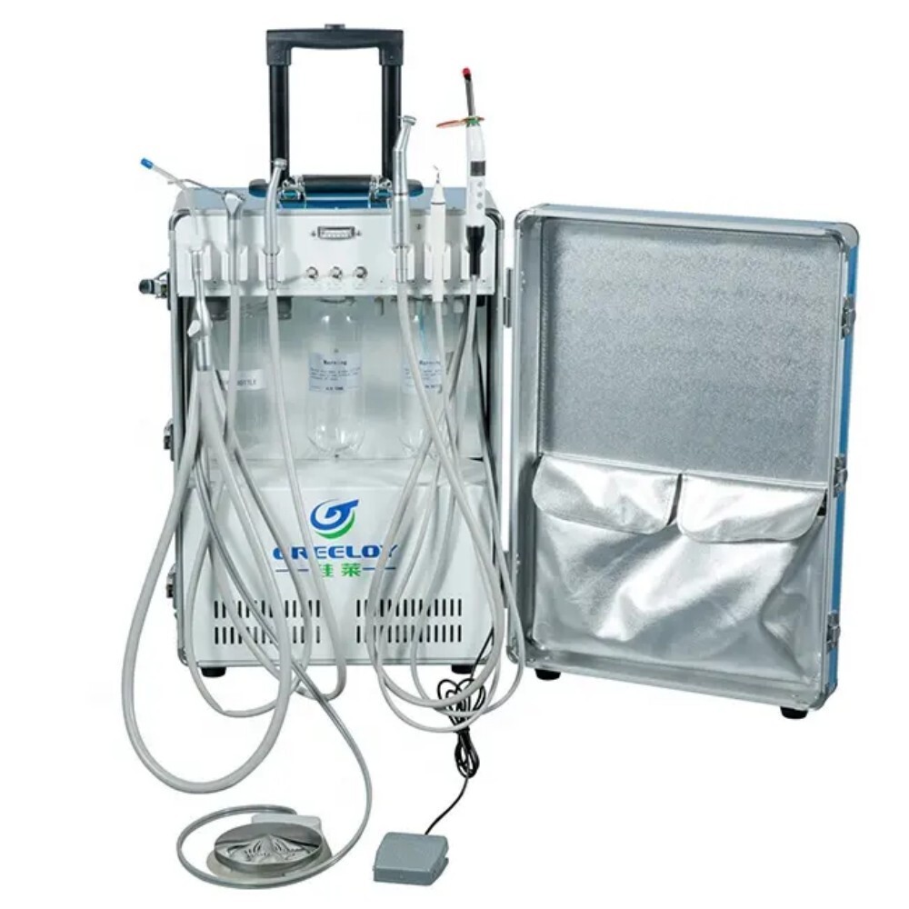Greeloy Portable Dental Unit with Compressor + Scaler Handpiece +Curing Light 4H