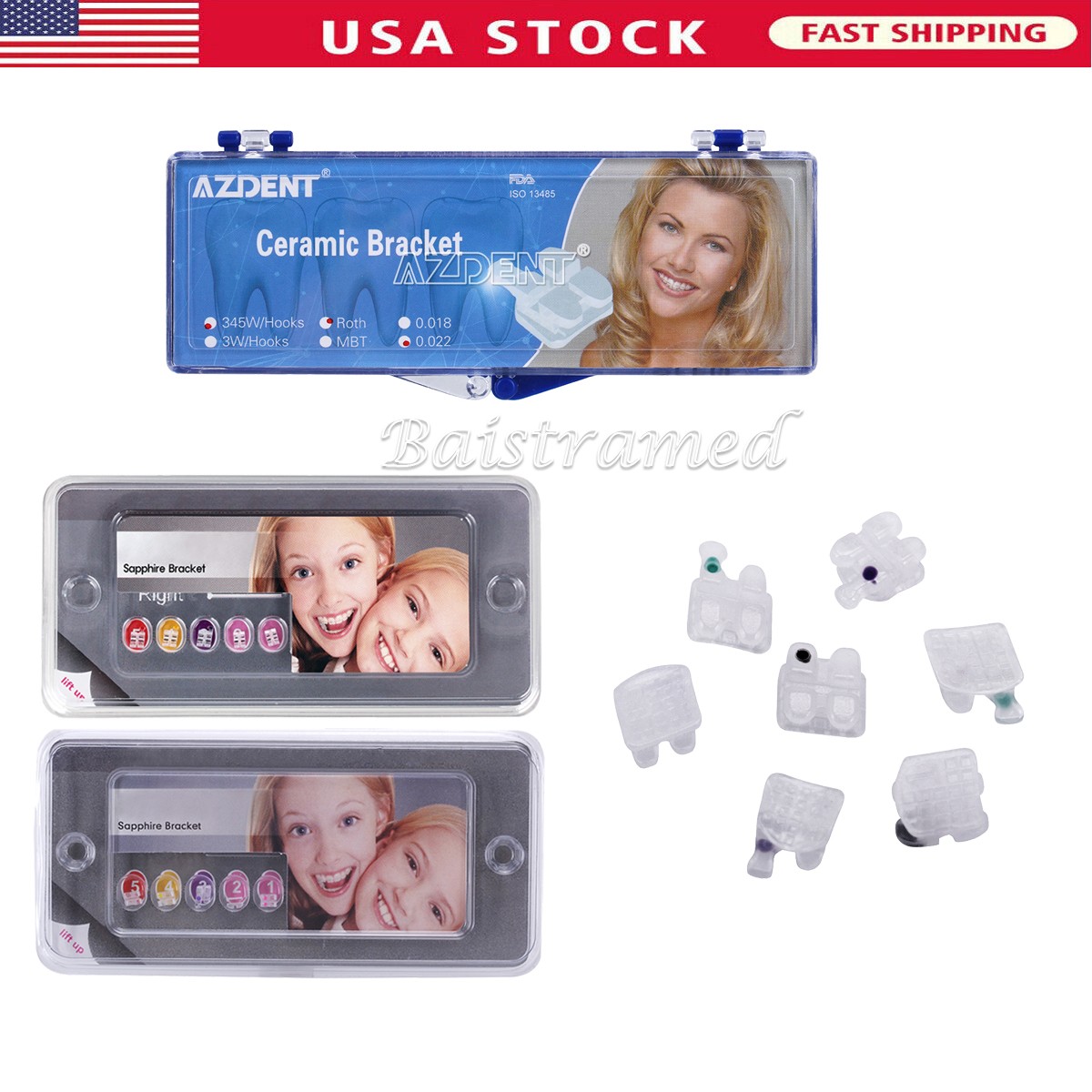 AZDENT Dental Ortho Sapphire Clear Ceramic Brackets Braces MBT/Roth.022 Hks 345