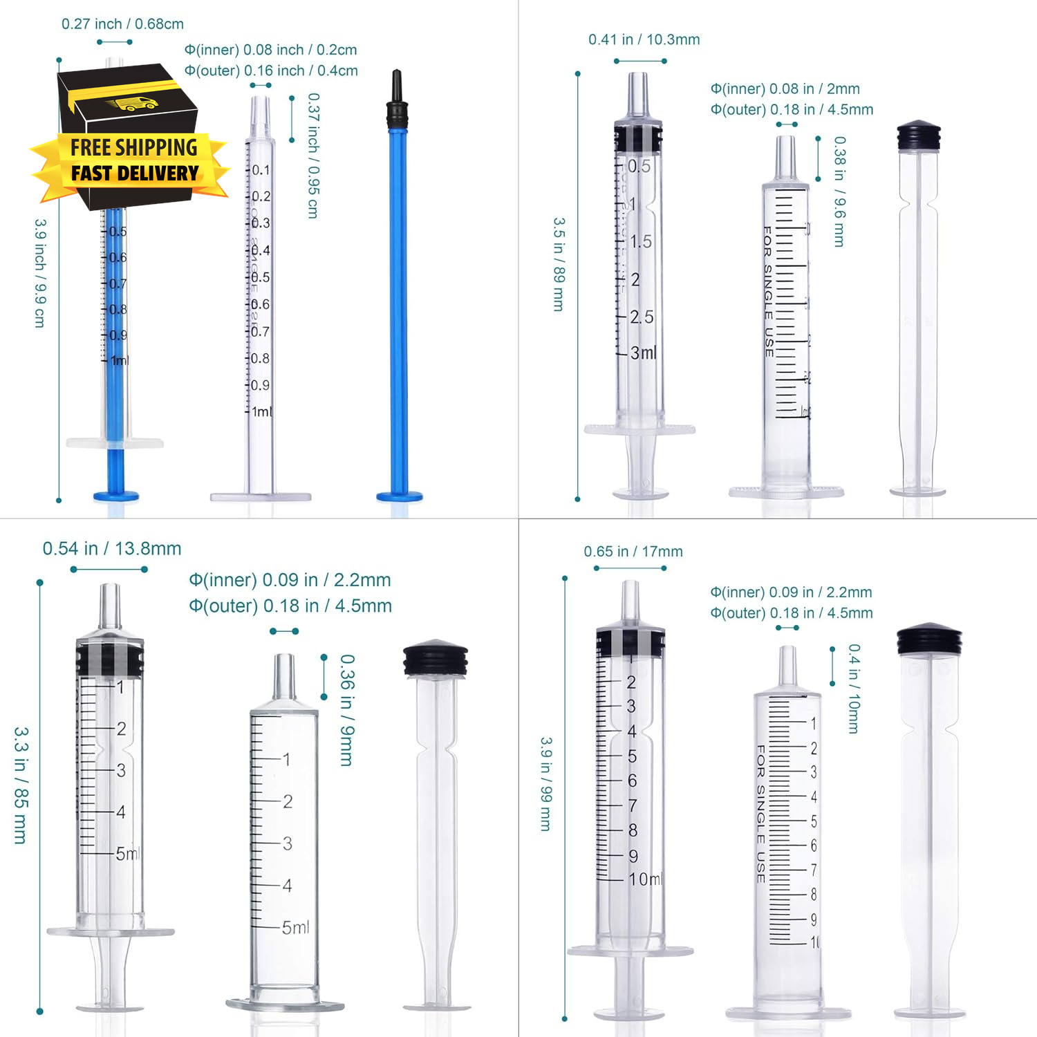 20Pack 1Ml / 3Ml / 5Ml / 10Ml Syringe without Needle – Small Plastic Syringes St