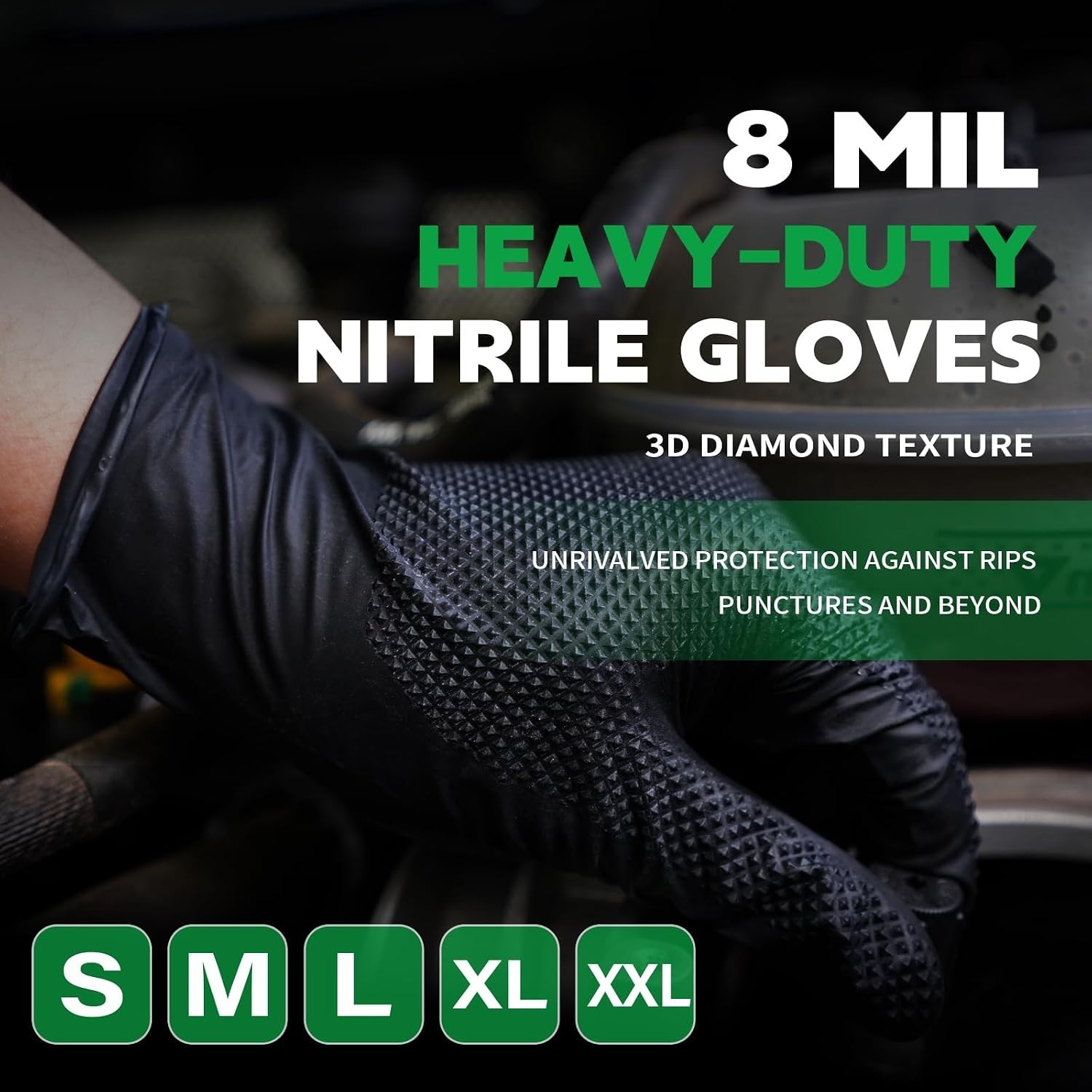 Diamond Textured Black Nitrile Gloves 8Mil – 1000PCS, Ultimate Grip & Protection