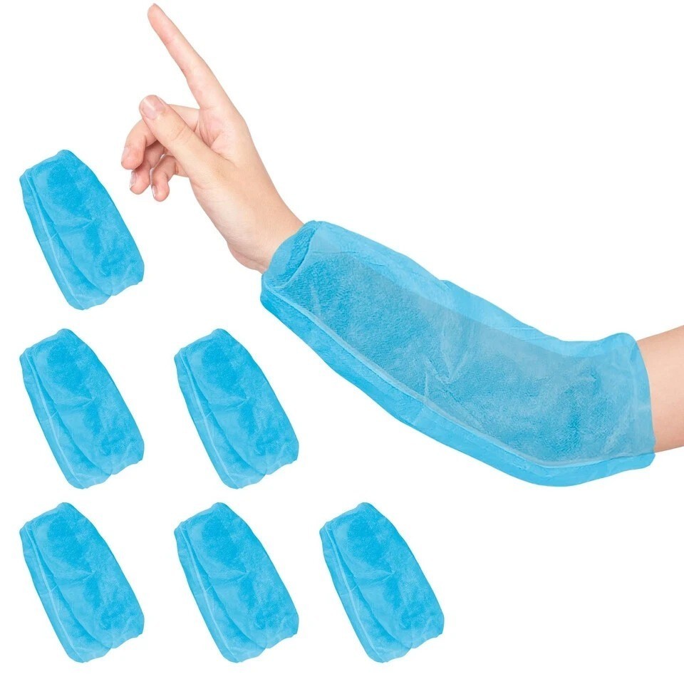 200 Pcs Disposable Protective Arm Sleeves Blue Non Woven Dust Proof Covers