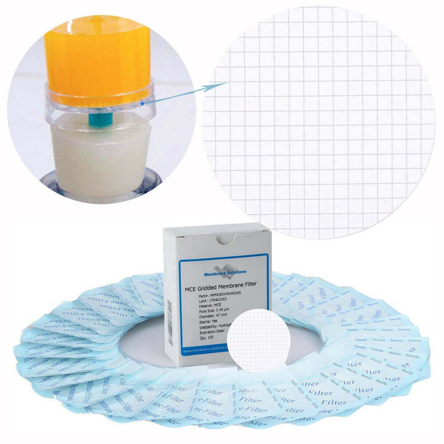 Mixed Cellulose Ester MCE Membrane Filter Grid,Hydrophobic 0.45µm 47mm,6000pcs