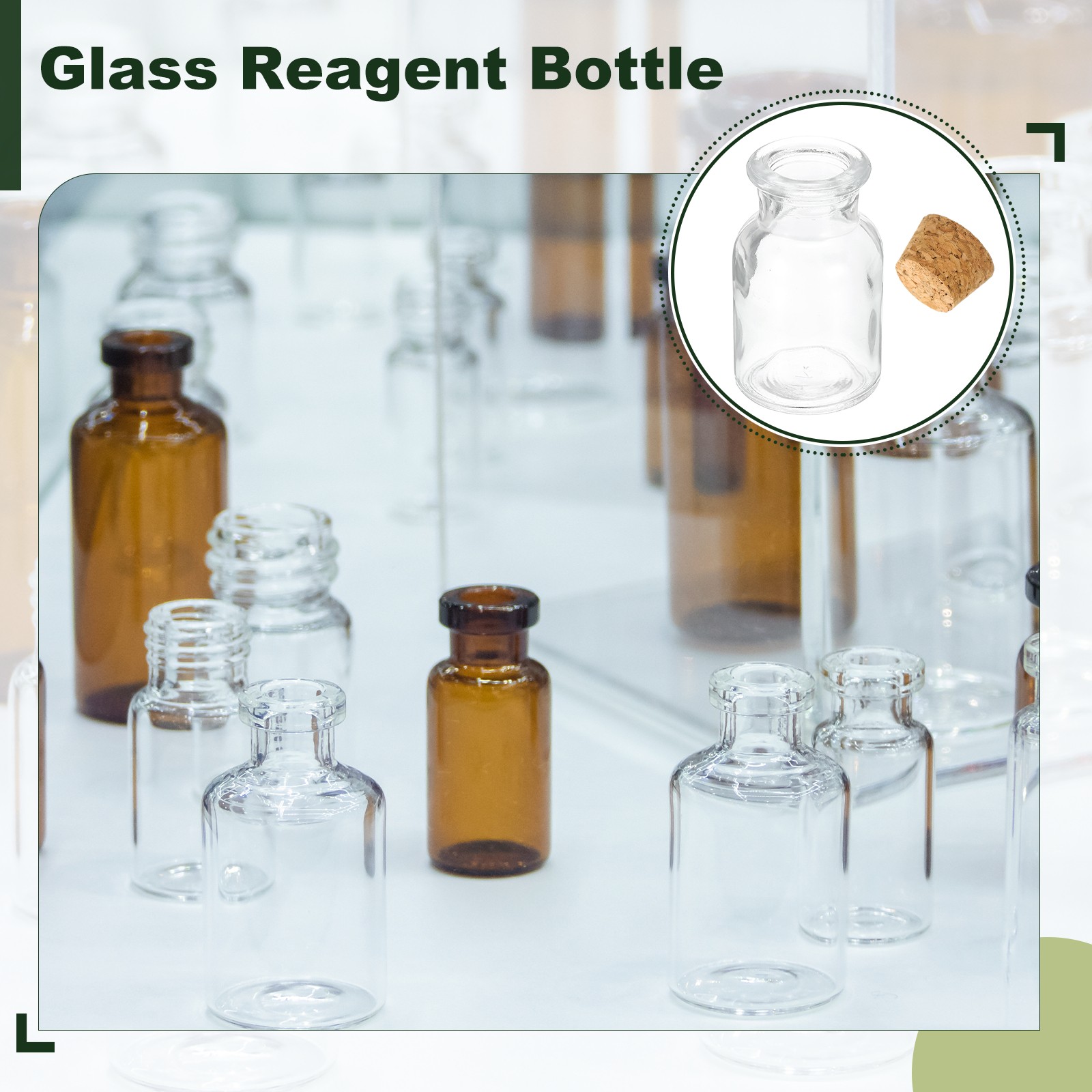 60ml Glass Reagent Bottle with Wood Stopper Wide Mouth, Clear(2oz)