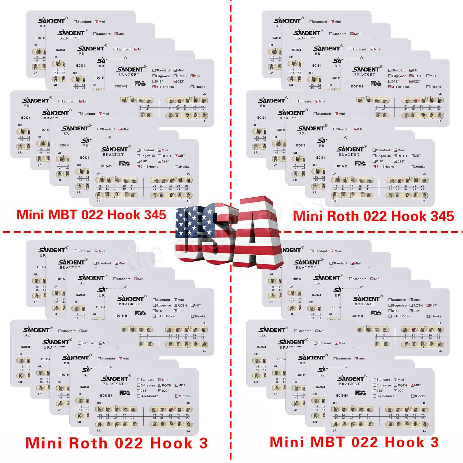 10 Packs Dental Orthodontic Brackets Braces Mini Roth MBT Slot.022 3-4-5 Hooks B