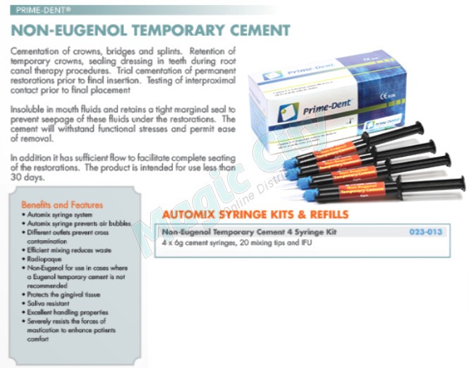 Prime-Dent Dental Non-Eugenol Automix Temporary Cement 4 Syr. Kit