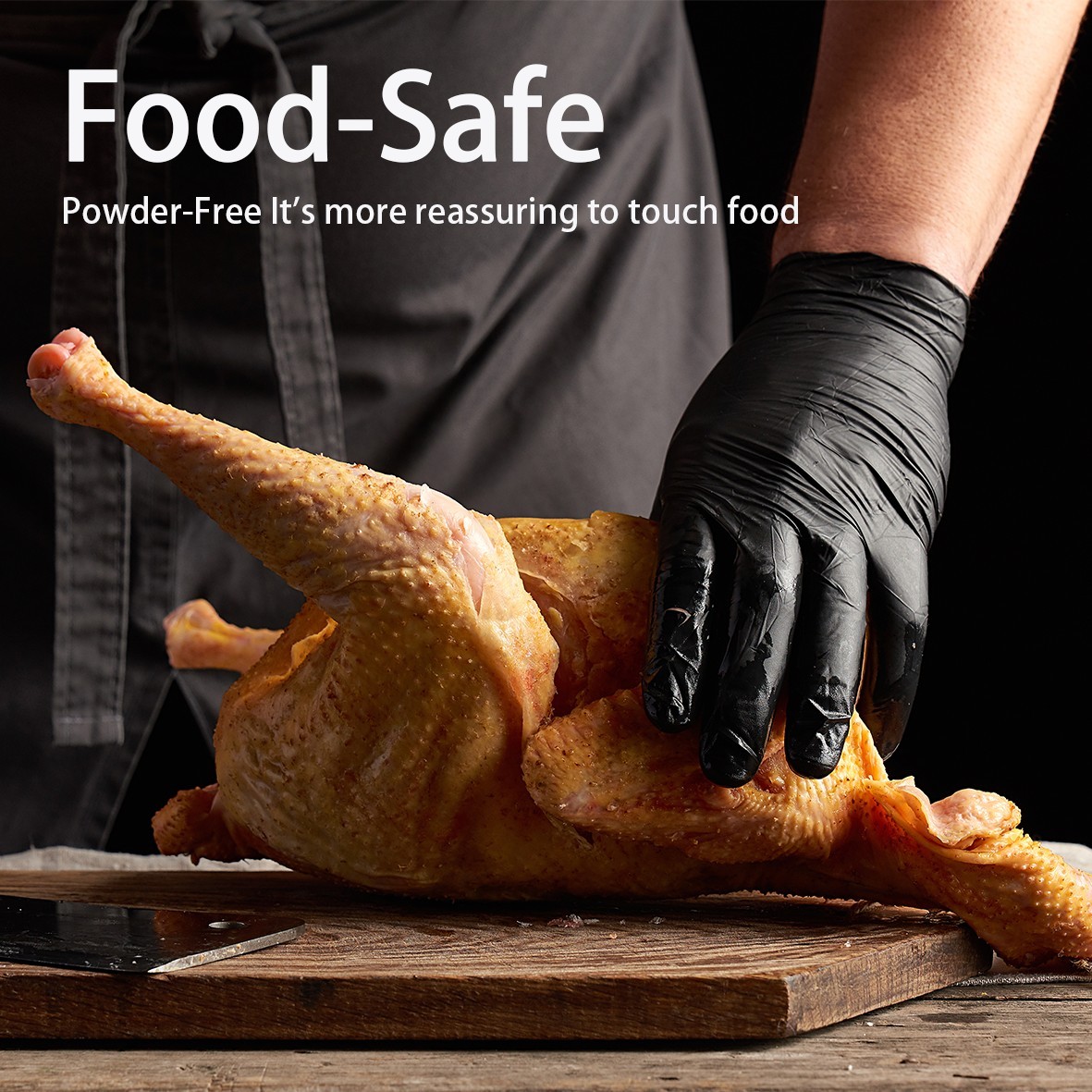 Black Vinyl Gloves, Disposable & Powder Free, Latex Free, Food Safe,100 PCS