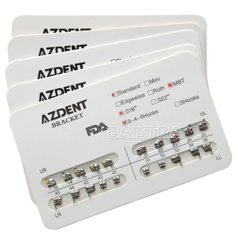 10 Packs AZ Dental Orthodontic Brackets Standard Braces MBT .018 Hooks 3-4-5