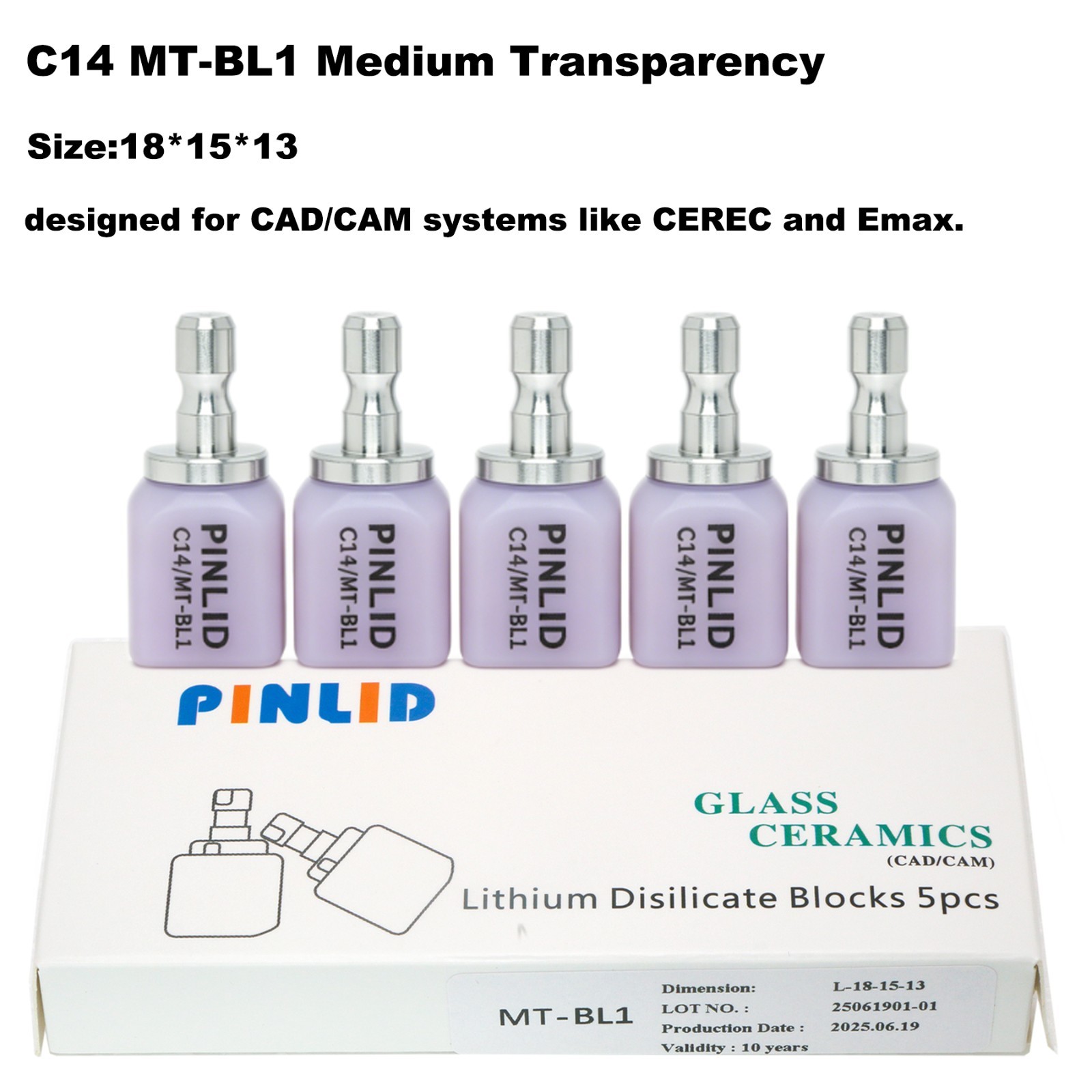 US 5Pcs/Box C14 Emax Ceramic Blocks MT Lithium Disilicate Block CAD/CAM CEREC