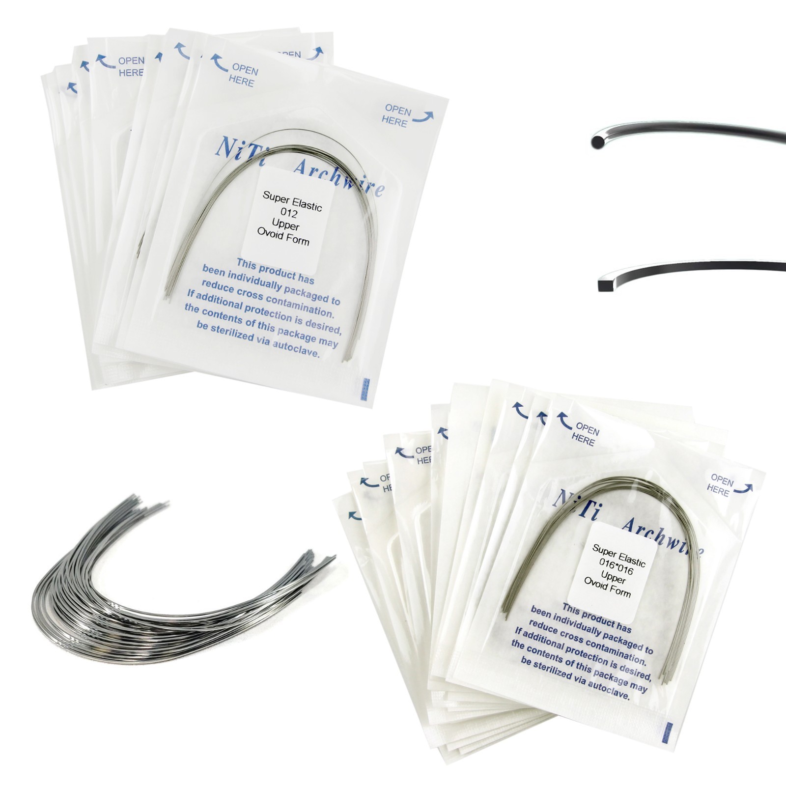 Dental Orthodontic Arch Wires Niti Stainless Steel Ovoid Natural Form 100pcs U/L