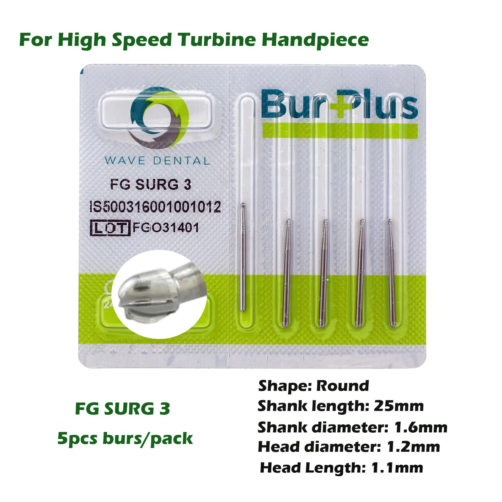 Wave Dental Surgical Burs Round Carbide FG SURG 1 2 4 6 Long 25mm High Speed Bur