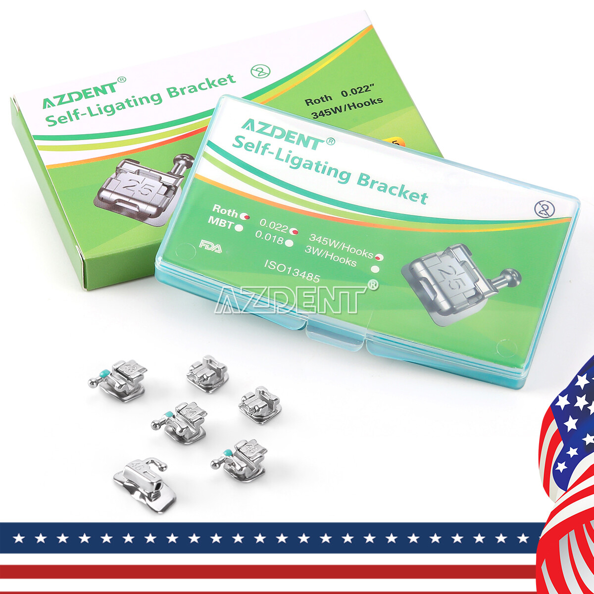AZDENT Orthodontic Dental Self-ligating Bracket Braces Mini Roth 0.022 Hooks 345