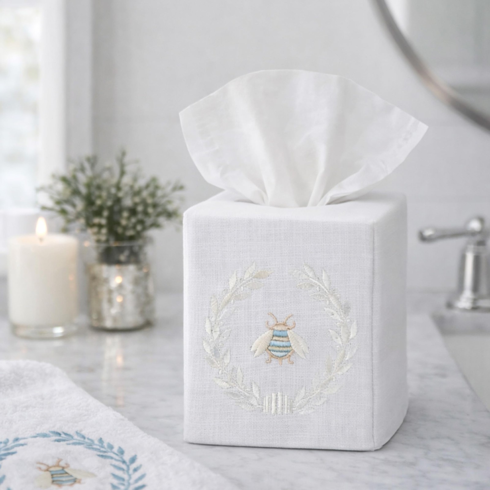 Jacaranda Living Square Tissue Cover Linen/Cotton Fabric Tissue Holder