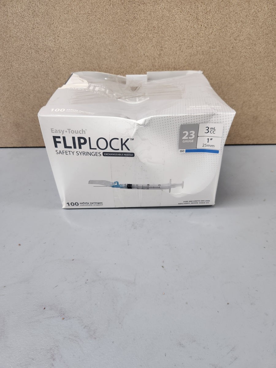 EasyTouch 23G, 3mL, 1″”(25mm) Saftey Syringe, Luer Lock, 100 Count