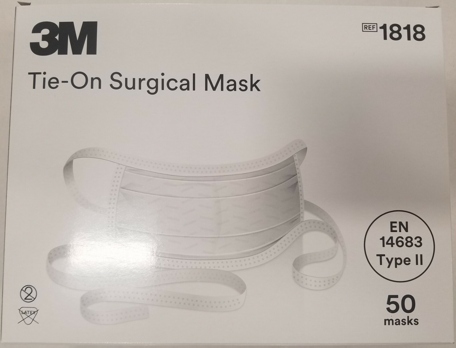 *50-Pieces* 3M Tie-On Surgical EN14683 Type II Blue Face Mask 1818