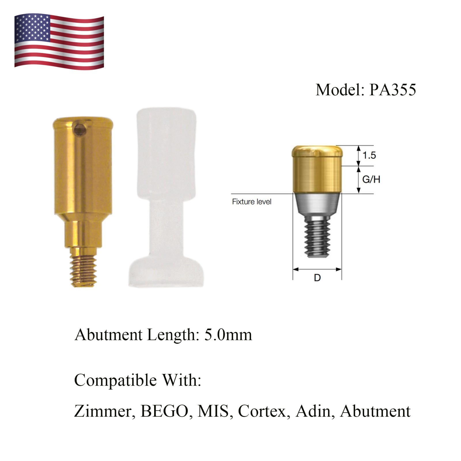 US Locator Abutment for Zimmer Screw-Vent 3.5 Titanium Abutment Male Cap Inserts