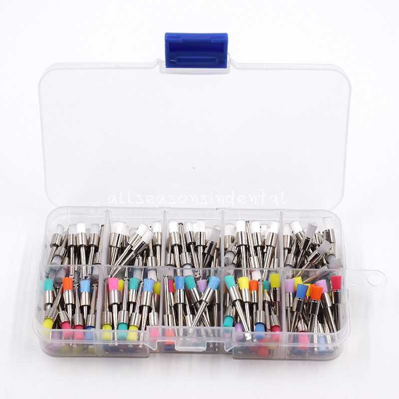 Dental Nylon Latch Flat Polishing Prophy Polisher White & Colorful Brush 200 Pcs