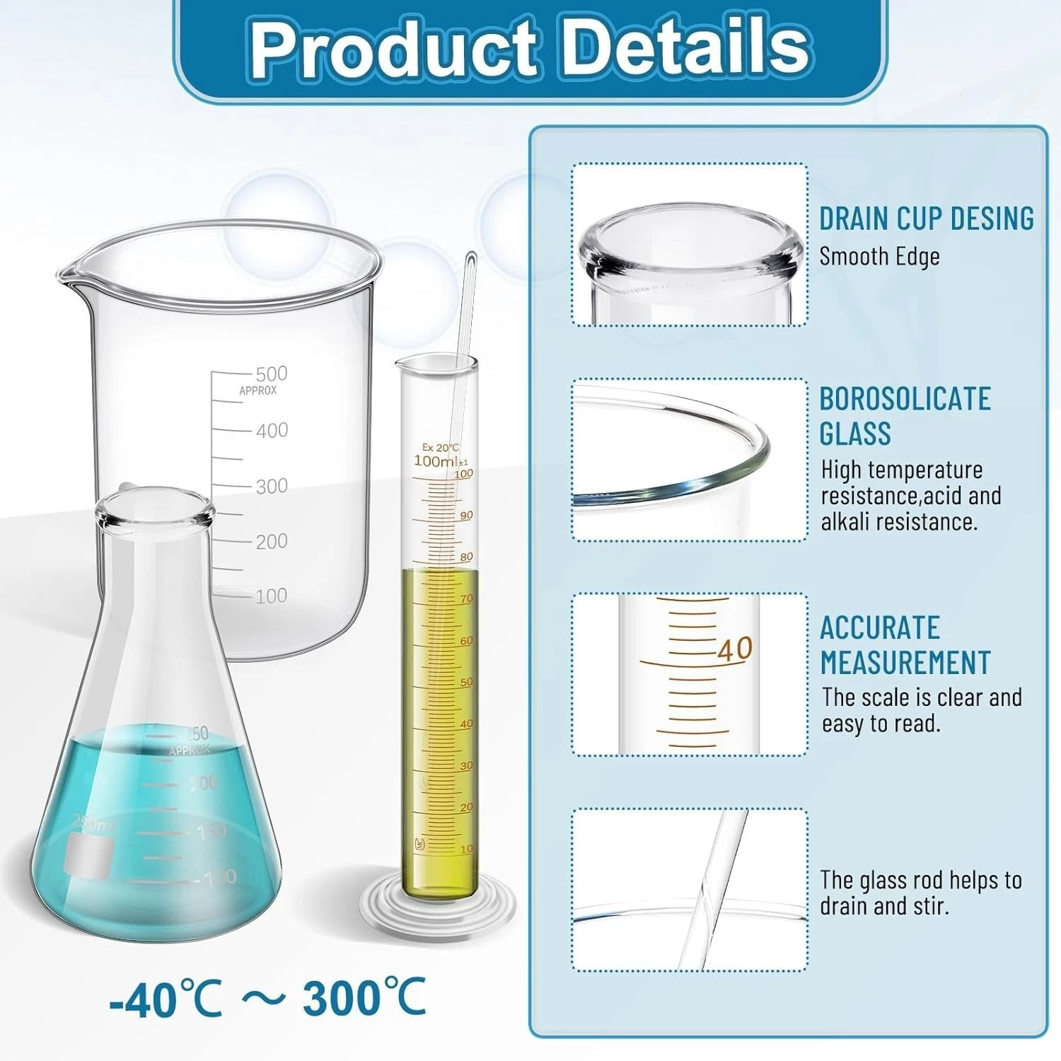5Pcs/14Pcs Borosilicate Glass Lab Beaker,Graduated Cylinders Measuring Glassware
