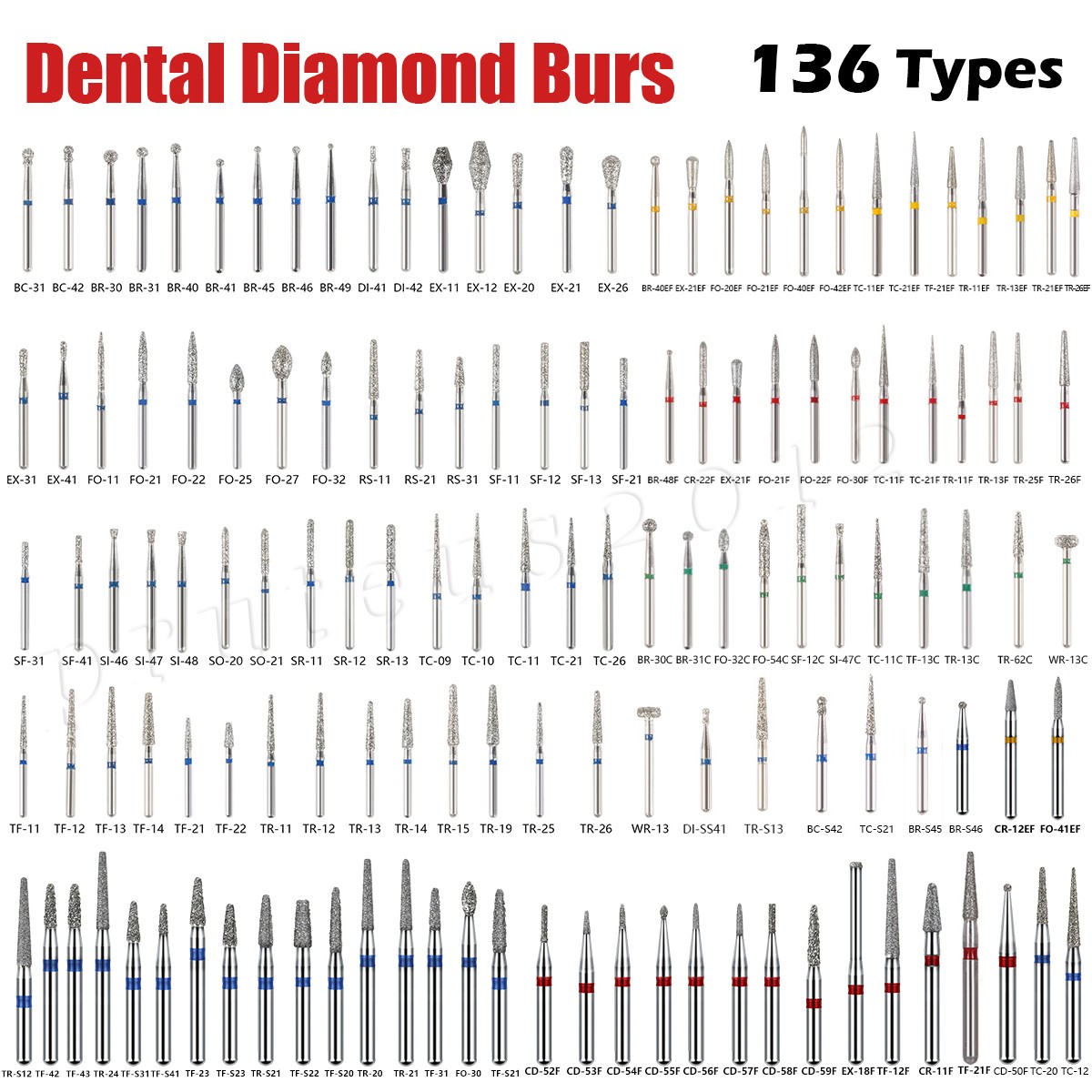 5 uds./1 paquete de fresas de diamante dental Burr para piezas de mano de alta