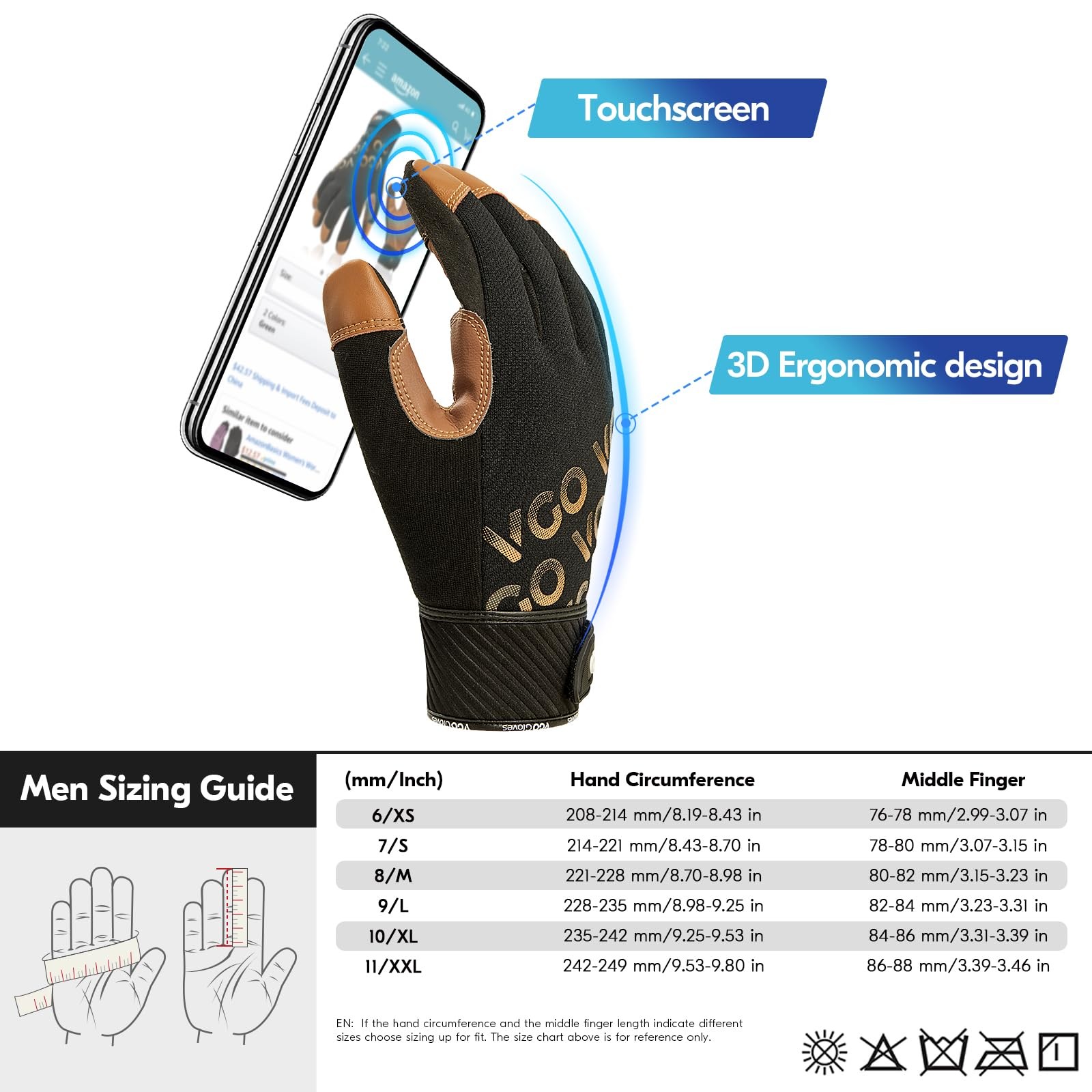 Vgo… Goatskin Work Gloves For Men Leather Gardening Gloves Light Duty