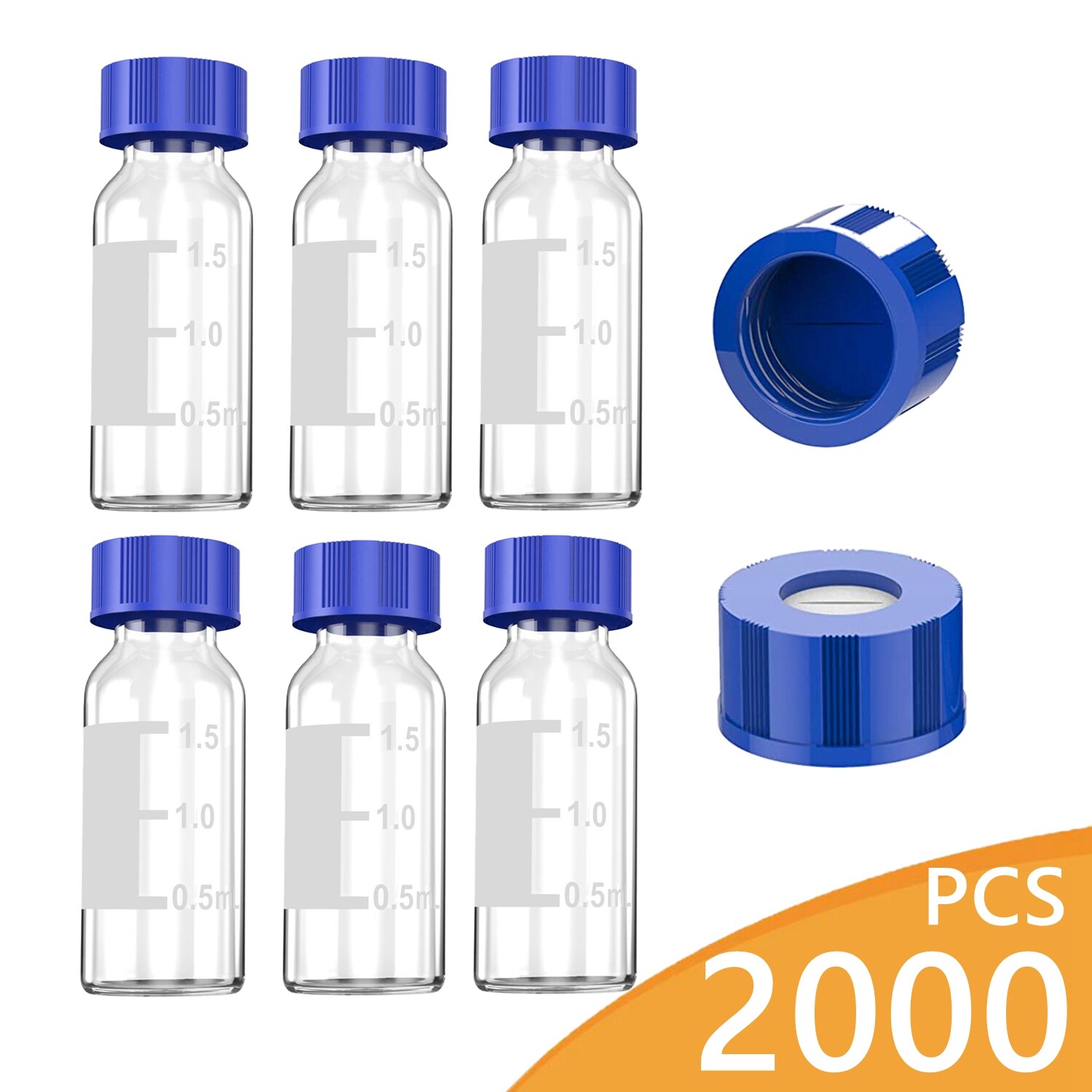 2000pc 2mL Autosampler Clear Vials 9mm Pre-slit Screw Caps Write Spot Graduation