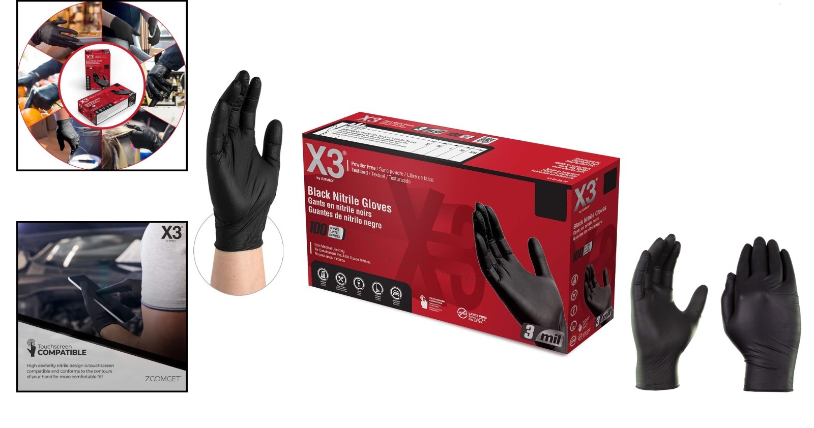 First Glove Black Nitrile Light Industrial Disposable Gloves 3 Mil, Latex Free
