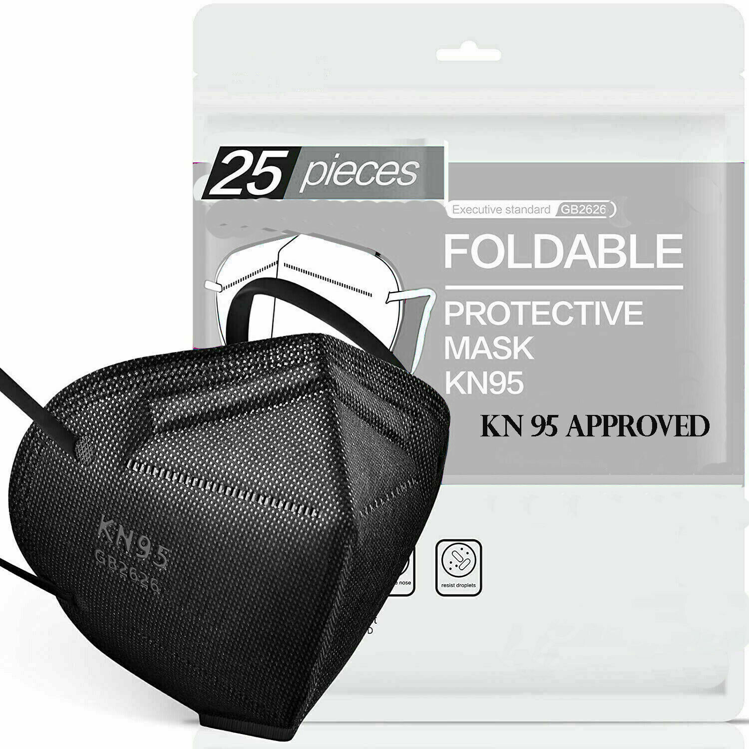 Black Color KN95 Protective 5 Layer Face Mask Disposable Respirator BFE 95%