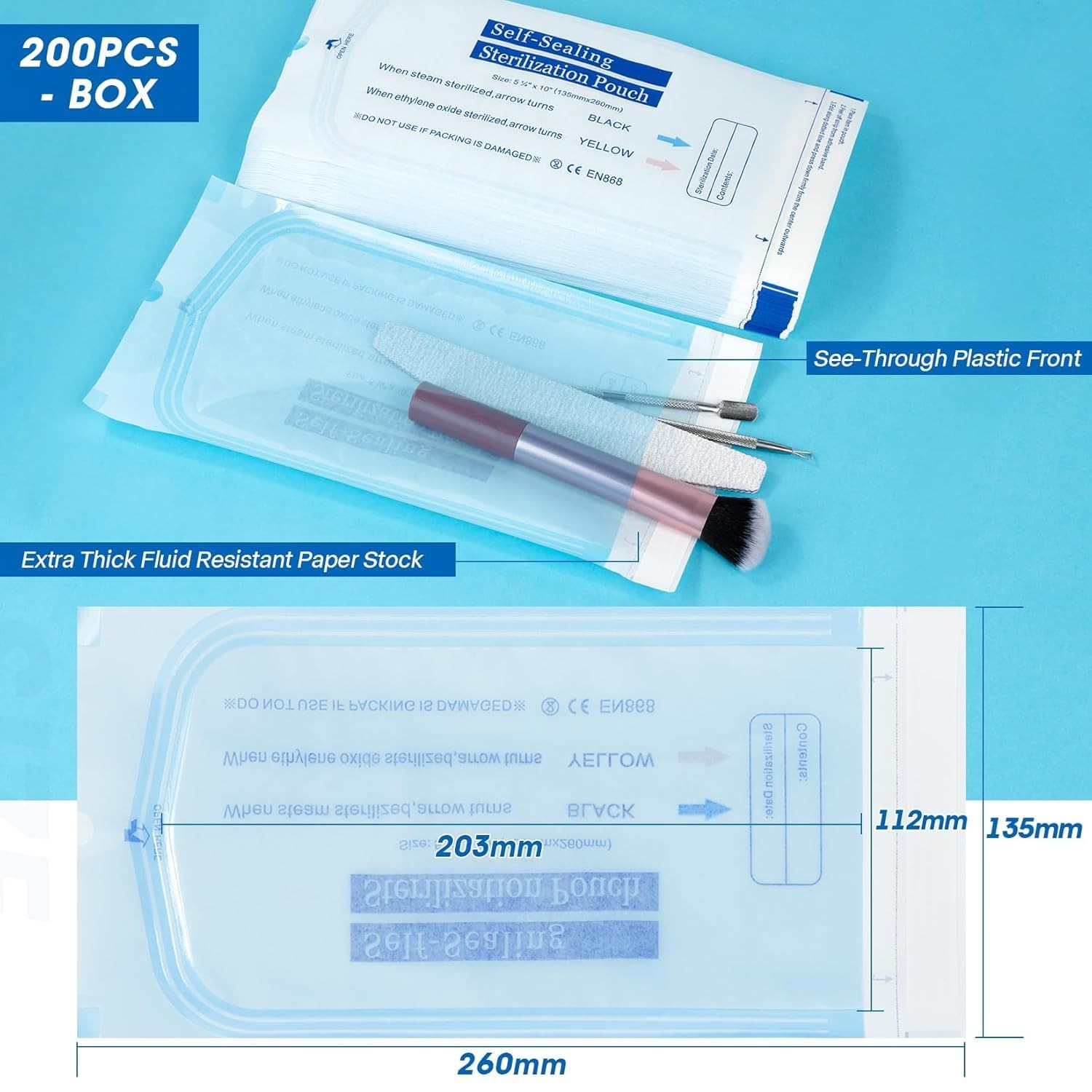 Self Sterilization Pouches Autoclave, Medical Sterilizer Bags Dental Tattoo Nail