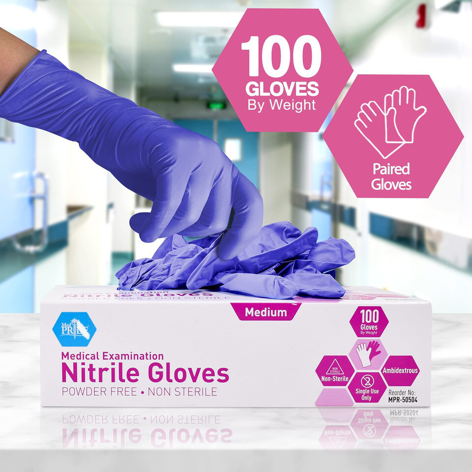 MedPride Powder-Free Nitrile Exam Gloves, Large (Pack of 100)