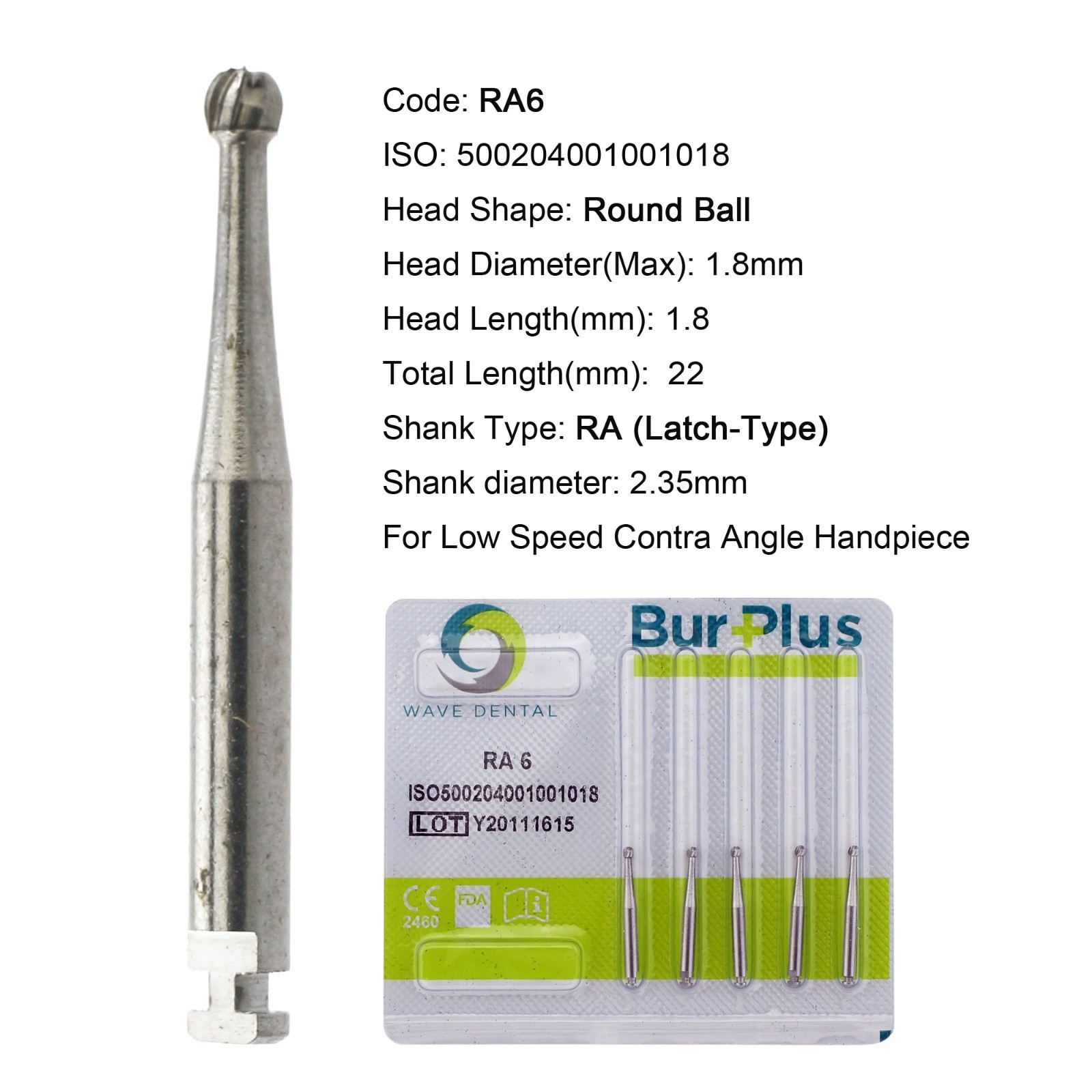 WAVE Dental Carbide Burs Latch Round Surgical 26mm RA SURG 22mm RA 4 2 5 6 8