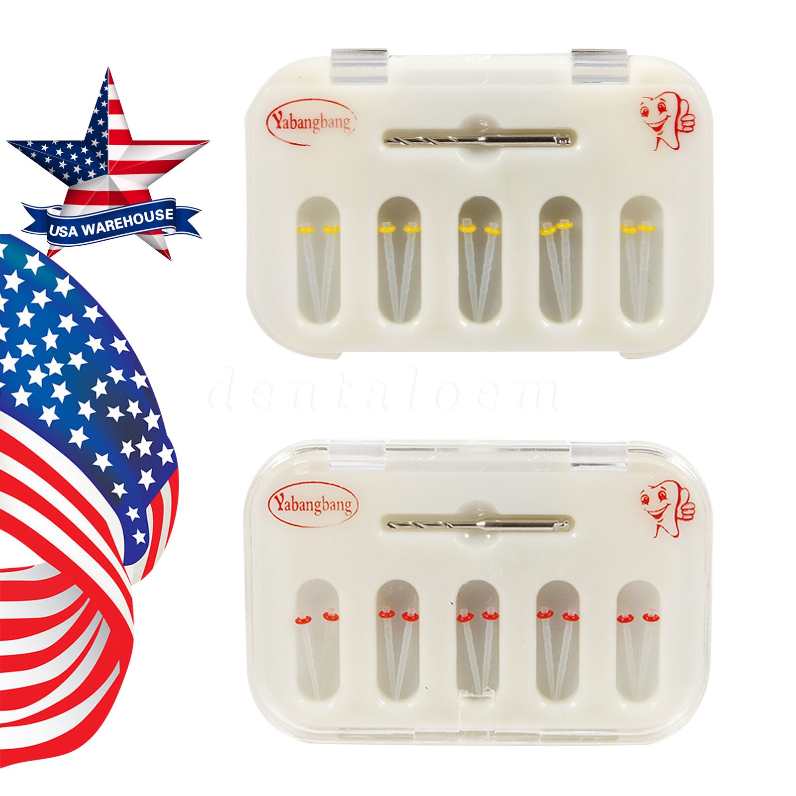 5 Packs Dental Fiber Post Resin Screw Thread Quartz Drills Yellow/Red Yabangbang