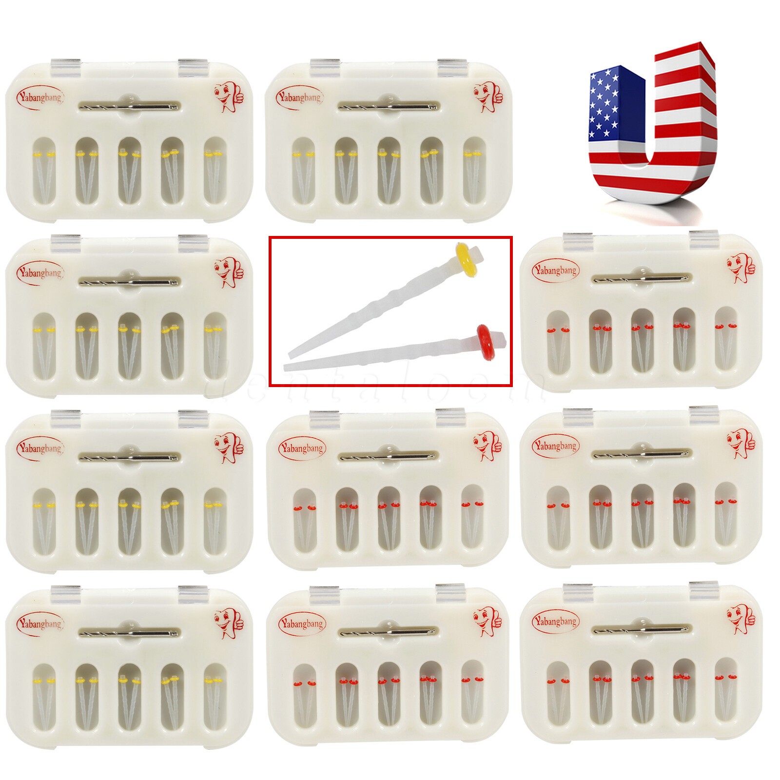 5 Packs Dental Fiber Post Resin Screw Thread Quartz Drills Yellow/Red Yabangbang
