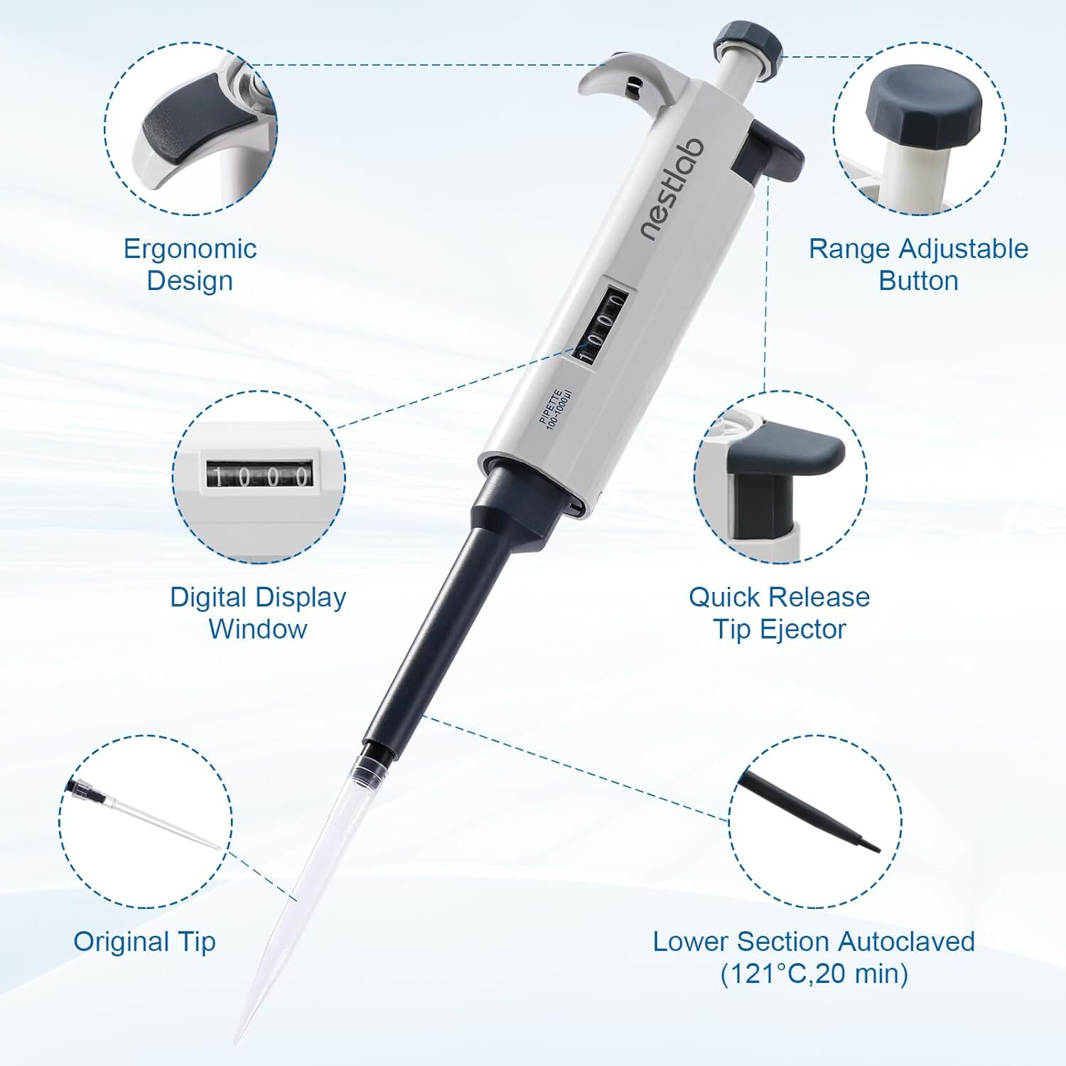 1-10ml Single-Channel Adjustable Pipettes Manual Micropipette High Accurate USA