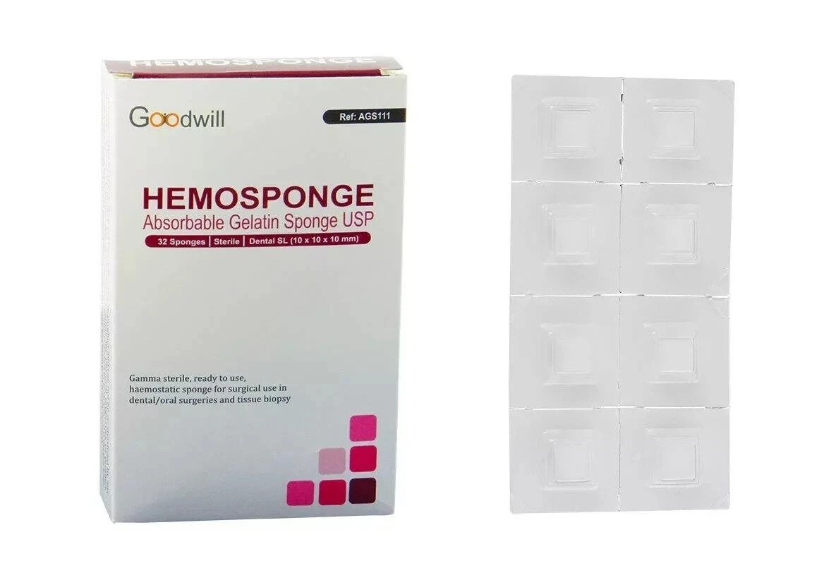 Pack of 5 HEMOSPONGE Absorbable Gelatin USP Sterile Dental 32 Sponge 10x10x10mm