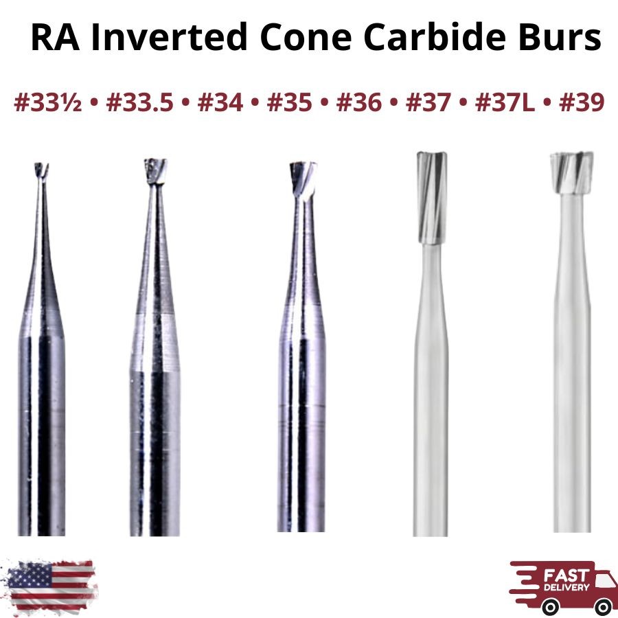 RA Inverted Cone Carbide Burs Size 33.5-39 Slow Speed Latch Dental Right Angle