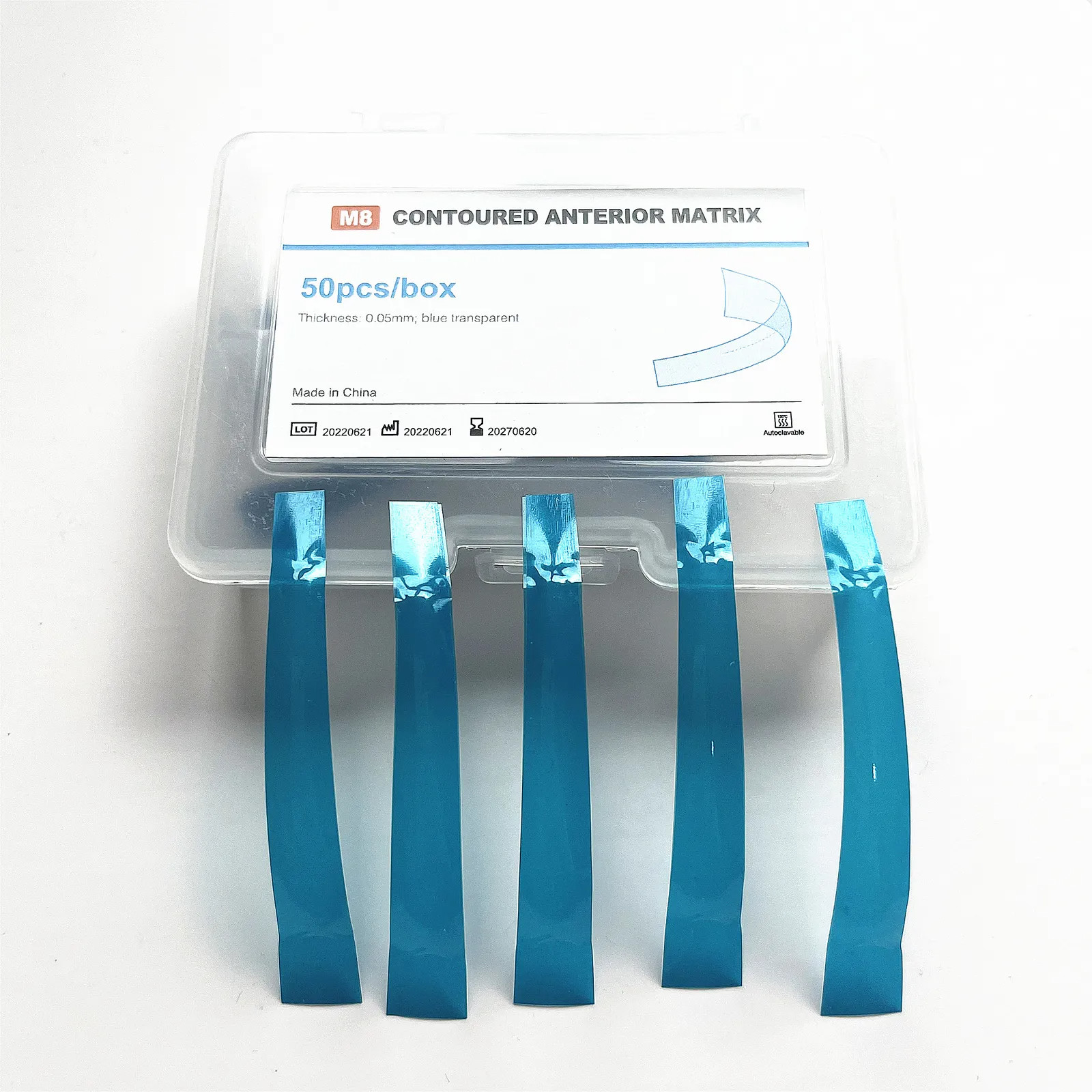 Dental Blue View Matrix Contoured Anterior Matrices Mylar Anatomical Strip 50Pcs