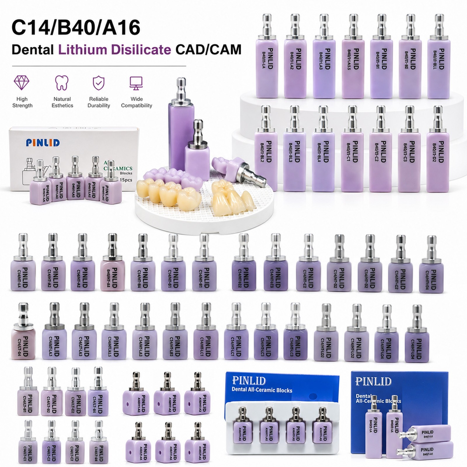 Dental Lithium Disilicate Blocks C14/B40/A16 Glass Ceramic Sirona Cerec LT/MT/HT