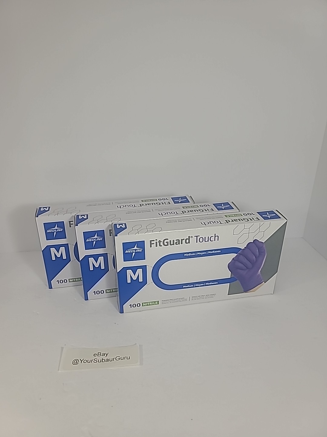 (3) Medline FitGuard (FG100M) Nitrile Exam Gloves, Size Medium, Count – 100ea