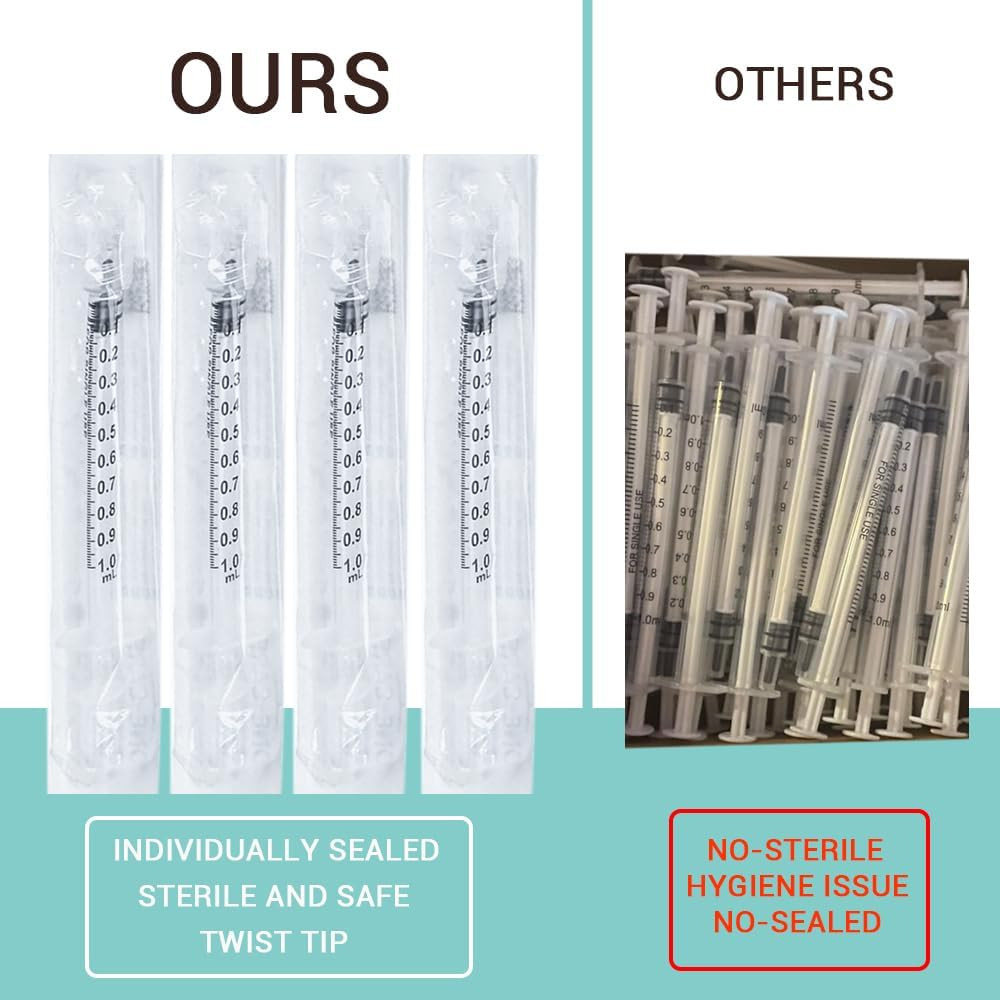 20 Pack 1ml Luer Lock Syringes without Needle Liquid Measuring Lab Dispensing
