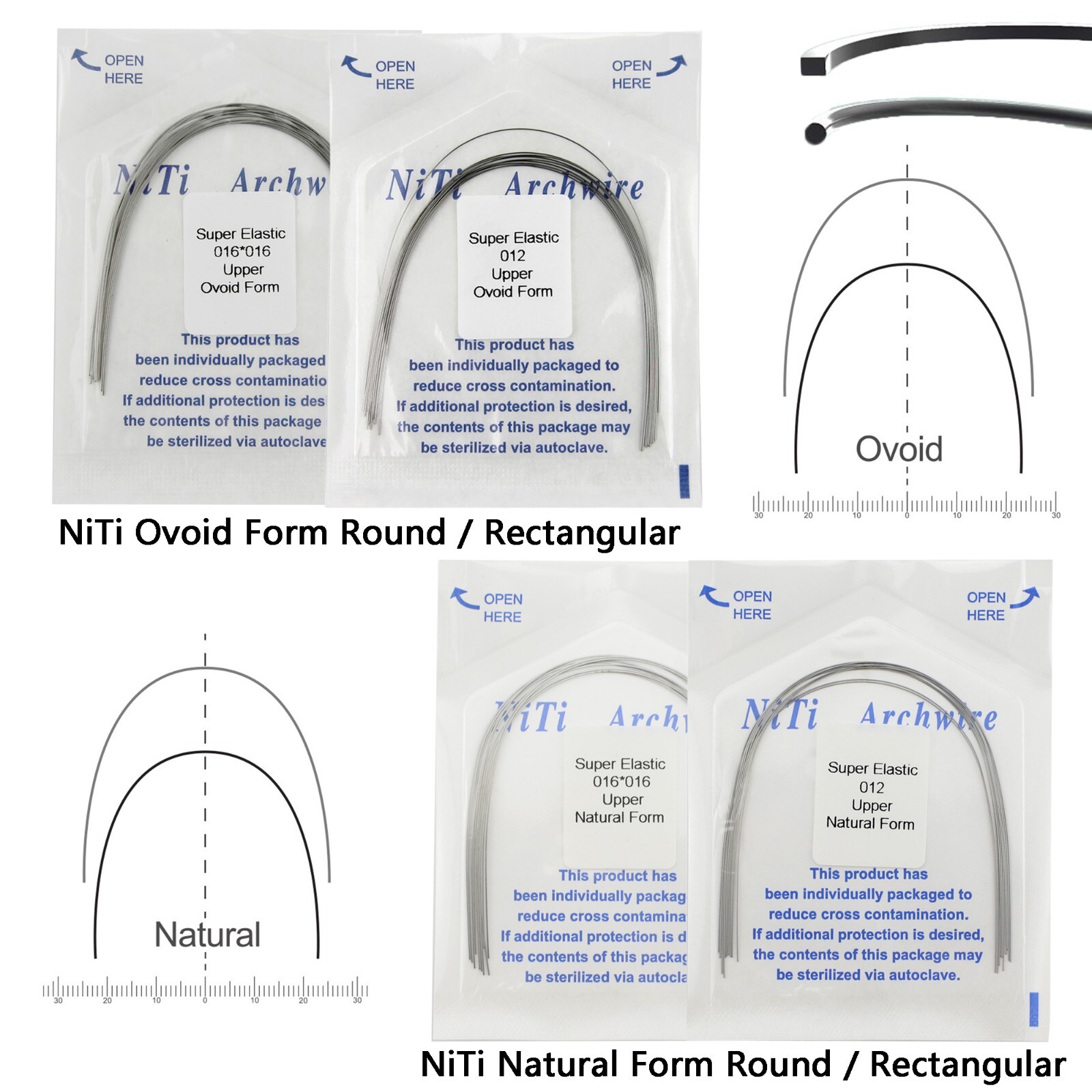 Dental Orthodontic Niti Arch Wire Elastic Rectangular Round Arcos de Ortodoncia