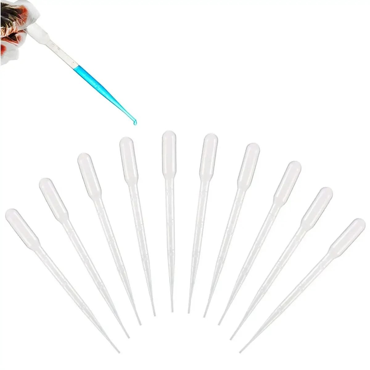 100pcs Disposable Plastic Pipettes: 1/2/3/5ml Graduated Transfer Droppers – NEW