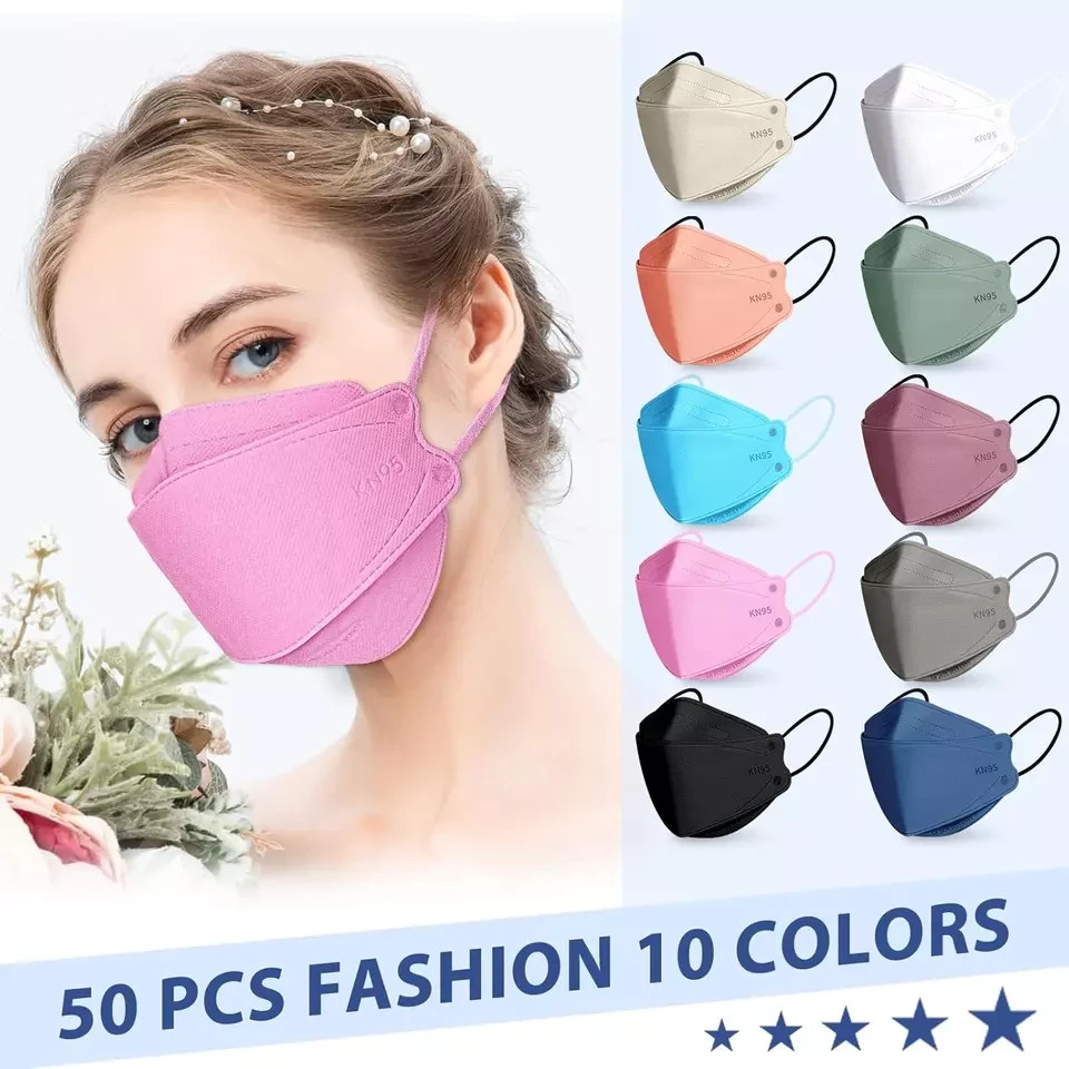 50 Pack 5 Layer KN95 Face Masks Disposable Adults Wildfire Smoke Dust Hospital