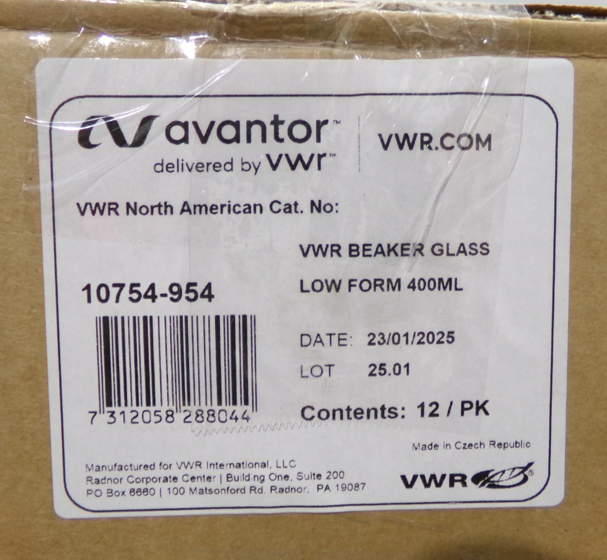 Box of 10 Avantor VWR Low Form Griffin Beakers, 400ml, # 10754-954, New S7