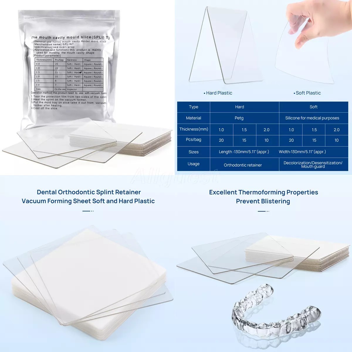 Dental Vacuum Forming Thermoforming Material Splint Sheets Retainer Hard Square