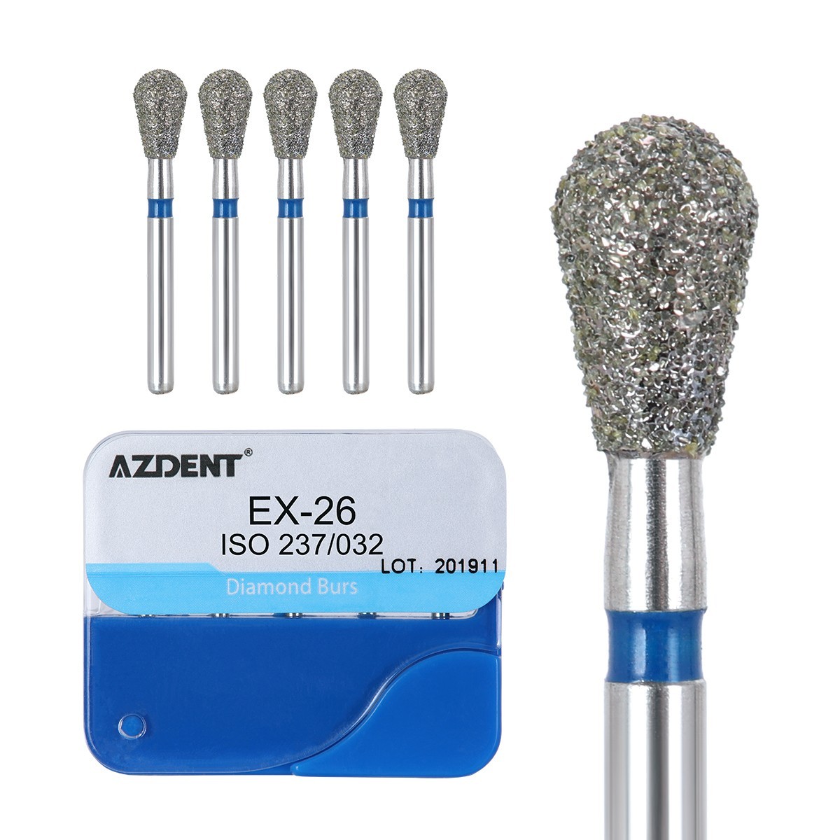 200pcs AZDENT Dental Diamond Burs Medium FG 1.6MM F High Speed Handpiece 20Types