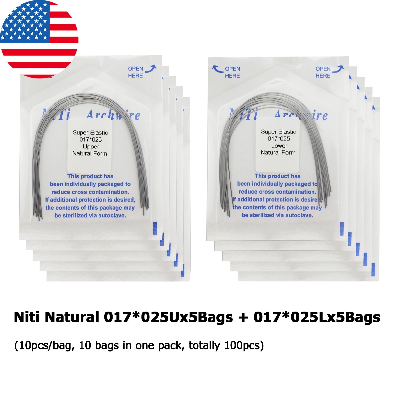 100PCS Dental Orthodontic Niti Arch Wire Rectangular Round Natural Upper Lower